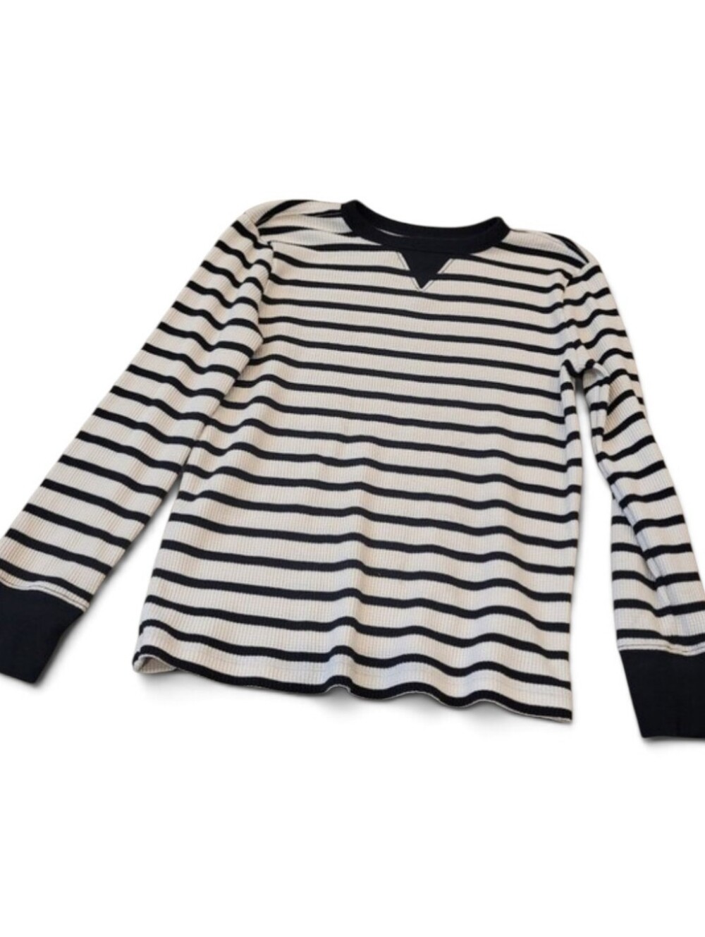 Crewcuts Kids Black And White Striped Crew Long Sleeve Shirt Size 6-7